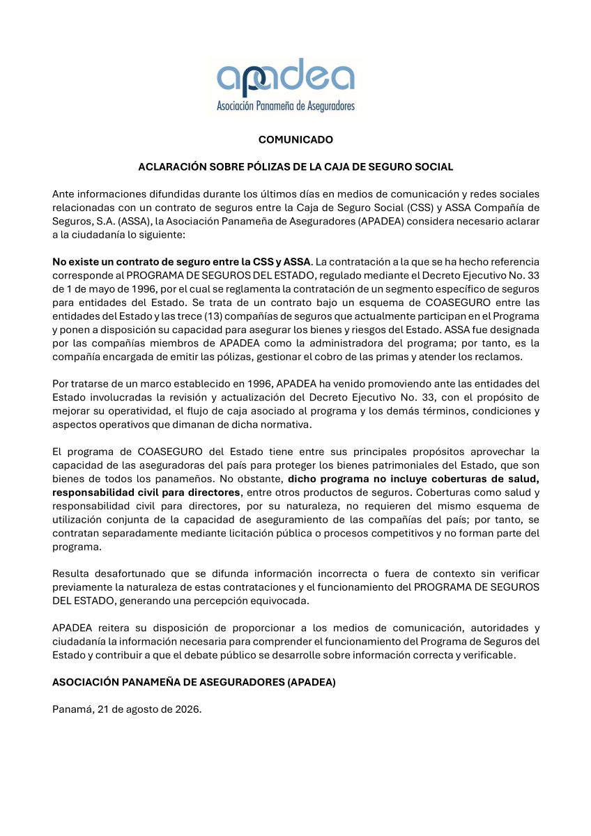 ACLARACIÓN SOBRE PÓLIZAS DE LA CAJA DE SEGURO SOCIAL